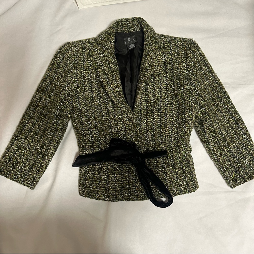 INC International Concepts Black and Green Tweed Blazer